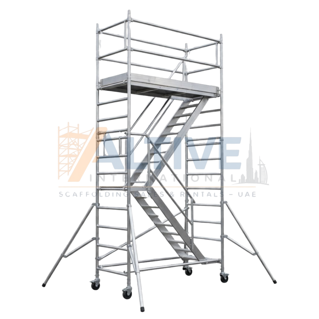 aluminium stairway tower with steps used for safe access to height in UAE