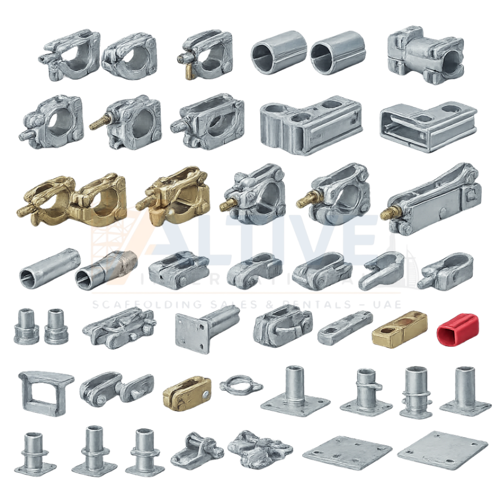 scaffolding couplers and fittings connecting steel tubes securely in UAE construction