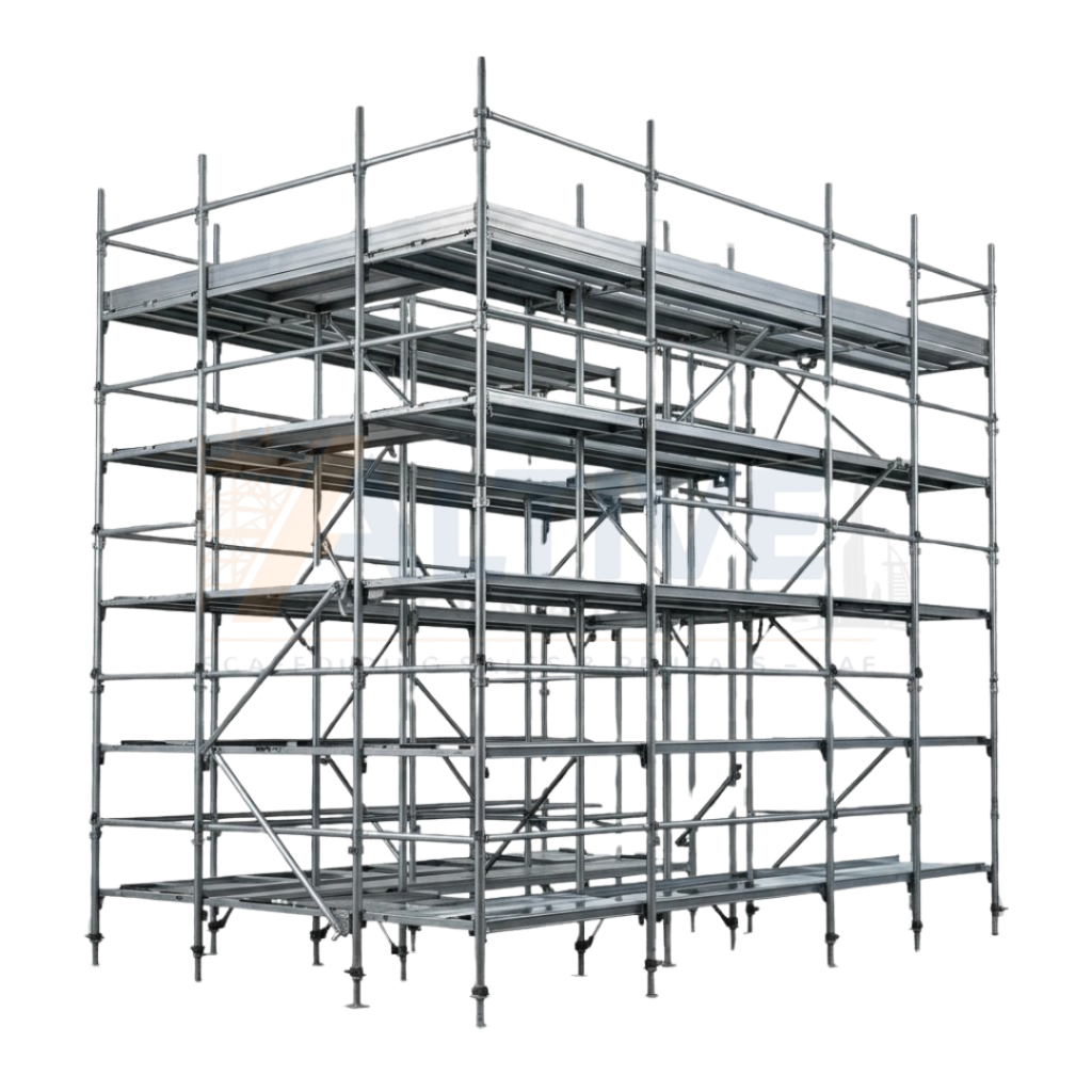scaffolding frame system with modular components assembled on UAE construction site